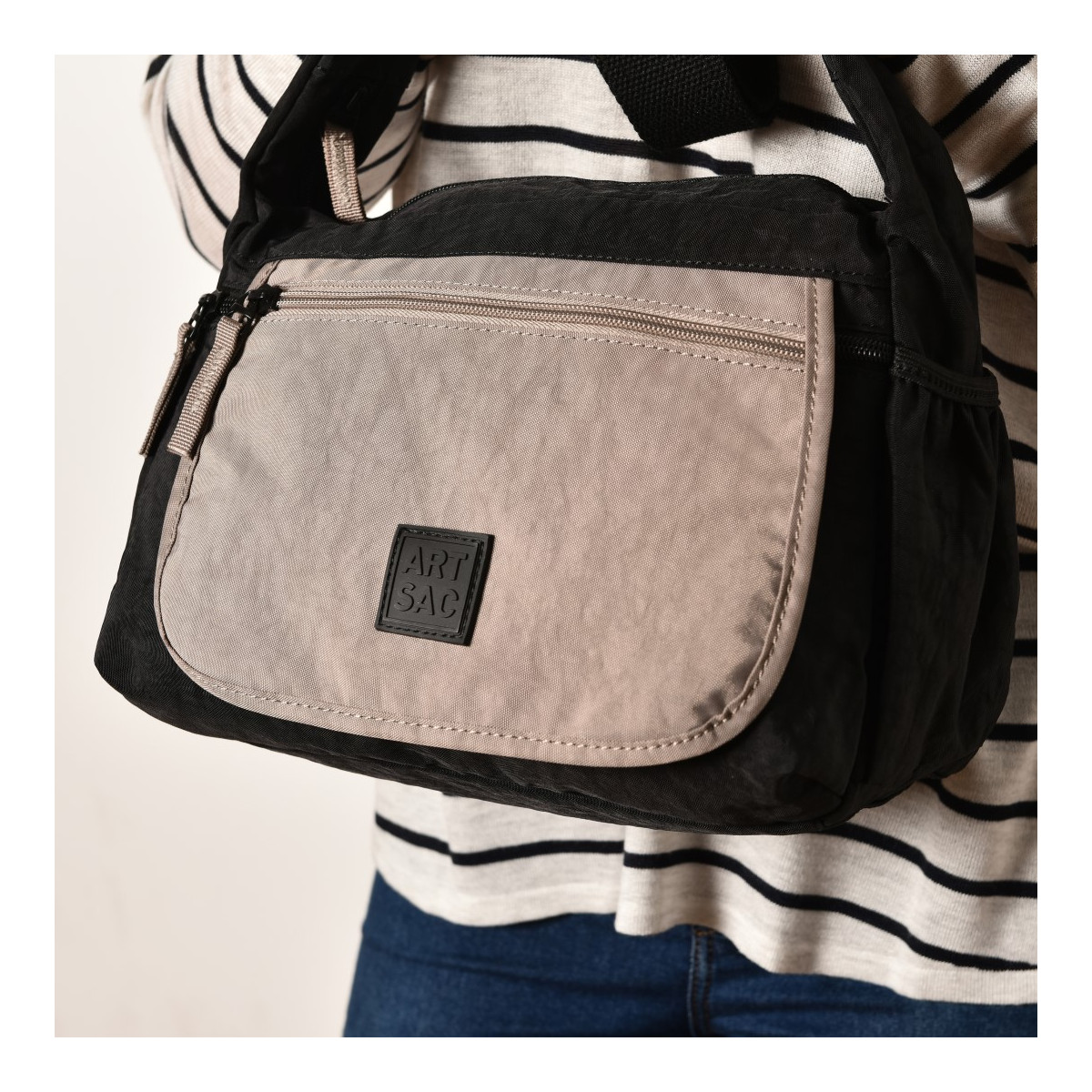 Medium Nylon Zip Top Crossbody Bag